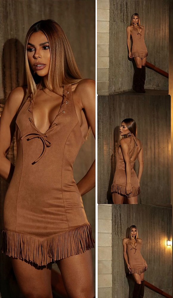 Vestido de franja suede