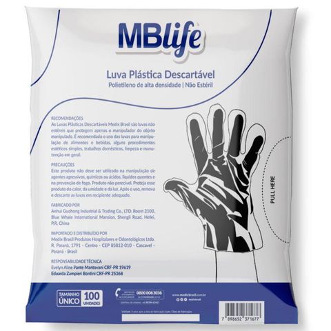 Luva plástica não estéril - Medix - Pct c/ 100 unid.