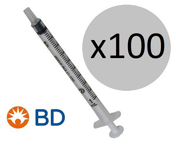 Seringa insulina 1ml L. Slip sem agulha - BD - Pct c/ 100 unid.