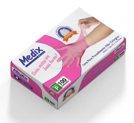 Luva Nitrilo Pink - Medix - Cx c/ 50 pares