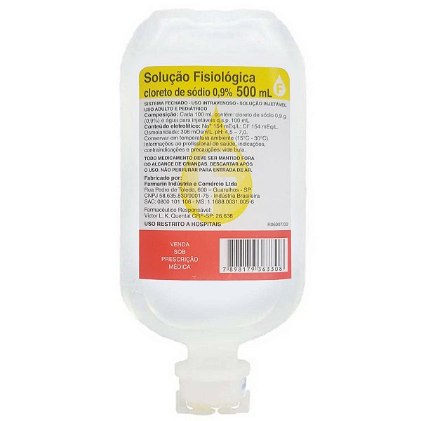 Soro fisiológico 500ml 0,9% sist. fechado - Farmarin - CAIXA COM 30 FR
