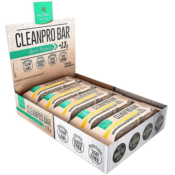 Barra de Proteina Vegana CleanPro Bar Whey Protein Isolado Baunilha Nibs Cacau Cx 10un 50g - Nutrify