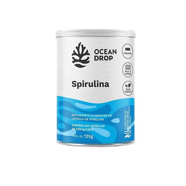 Spirulina B12 e Ferro 520mg 240 Caps - Ocean Drop