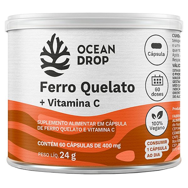 Ferro Quelato Vitamina C 60 caps 400mg - Ocean Drop