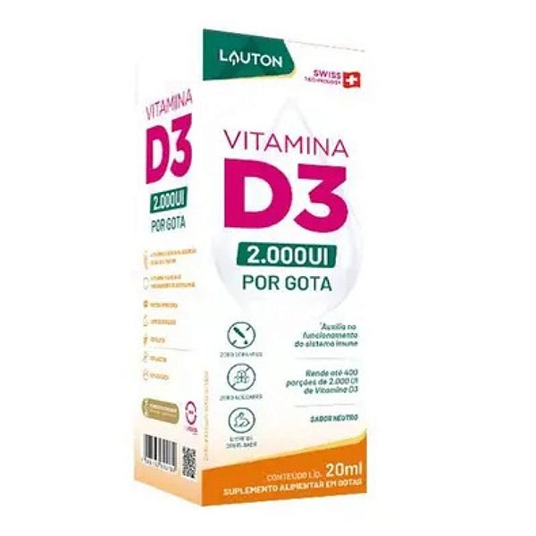 Vitamina D3 Colecalciferol 2000UI 20Ml Sabor Neutro - Lauton