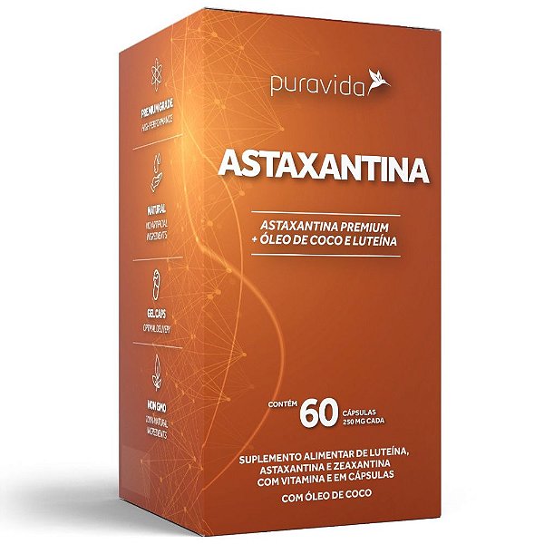Astaxantina Premium Oleo de Coco 250Mg 60Caps - PuraVida