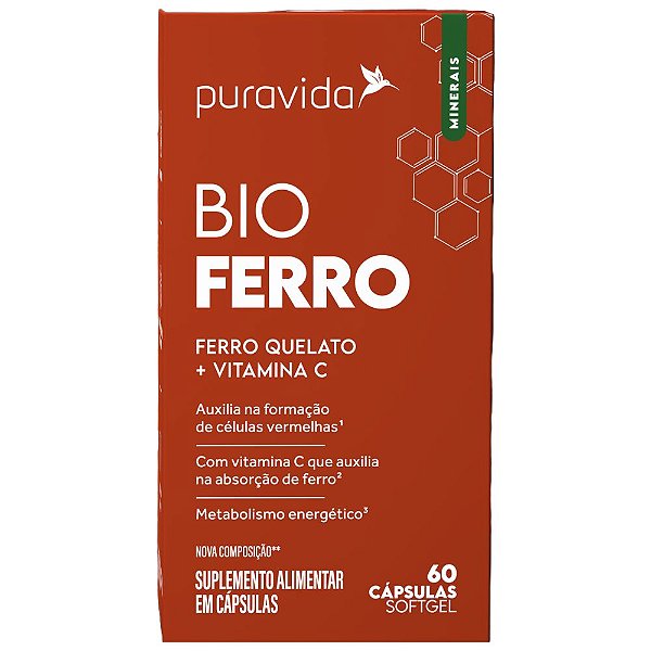 Bio Ferro Quelato Vitamina C 60 Capsulas Soft Gel - PuraVida