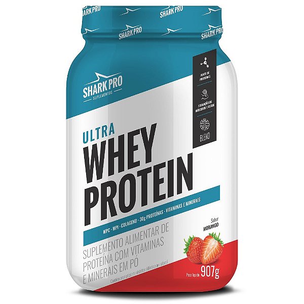 Ultra Whey Protein Morango Pote 907g - Shark Pro