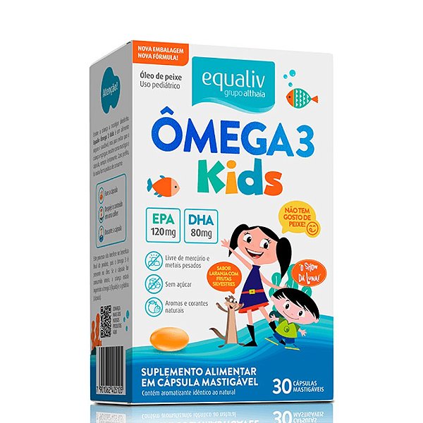 Omega 3 Kids EPA 120Mg DHA 80Mg 30 Caps Mastigavel - Equaliv