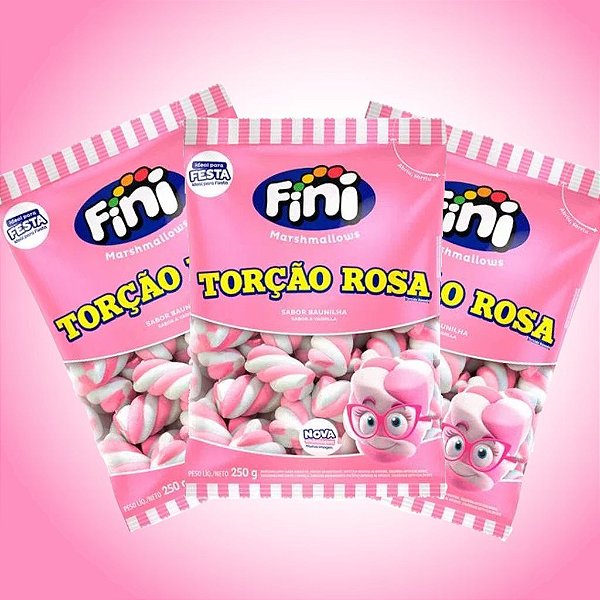 Marshmallow Fini Torção Rosa 250g - Lojao da Embalagem