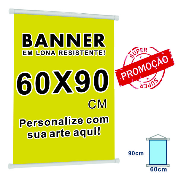 Banner personalizado 90x60cm (Envie sua arte) na promoção