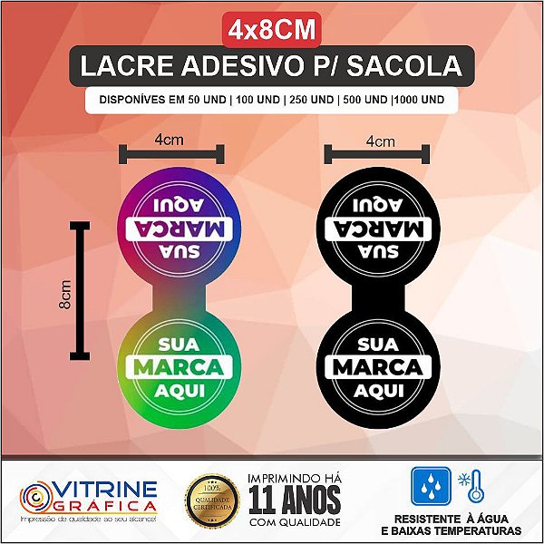 Lacre Adesivo 4x8cm personalizado para sacolas, pacotes, documentos e produtos