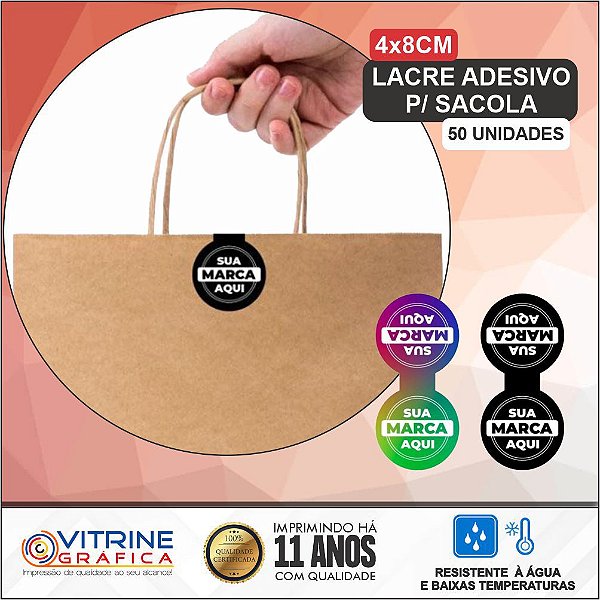 50 Lacres Adesivo 4x8cm Personalizado P Sacolas E Produtos Sua Arte Aqui Loja Vitrine Gráfica 8223