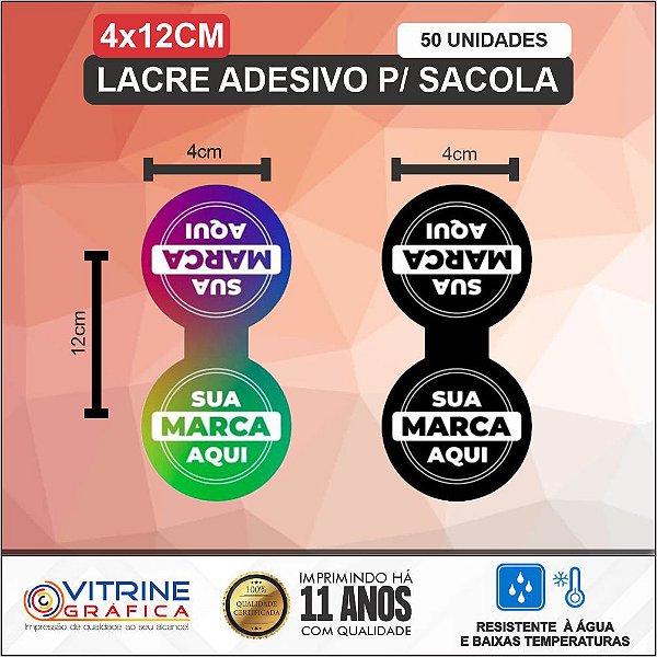 50 Lacres Adesivo 4x12cm personalizado p/ sacolas e produtos (Sua arte aqui)