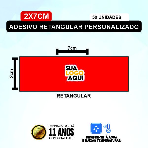 50 Adesivo Retangular 2x7cm Personalizado (Sua Arte aqui)