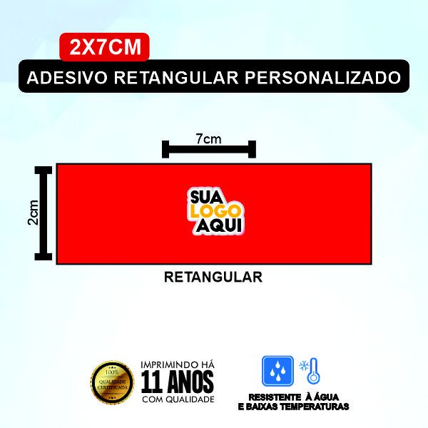 100 Adesivo Retangular 2x7cm Personalizado (Sua Arte aqui)