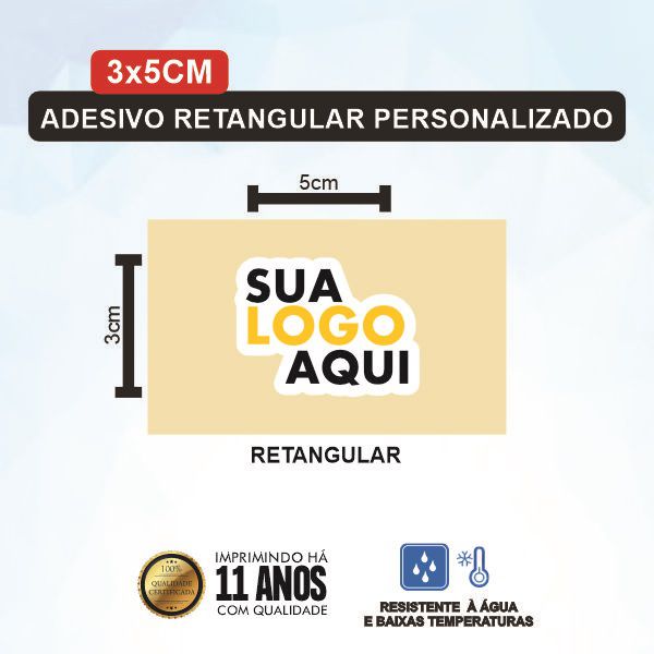 100 Adesivo Retangular 3x5cm Personalizado (Sua Arte aqui)