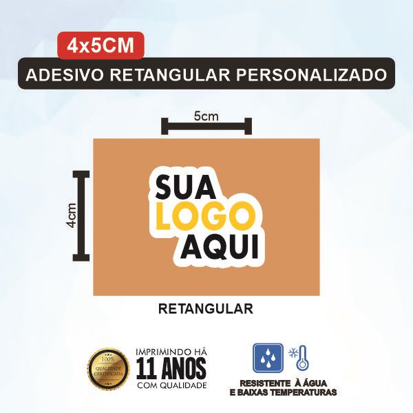 100 Adesivo Retangular 4x5cm Personalizado (Sua Arte aqui)
