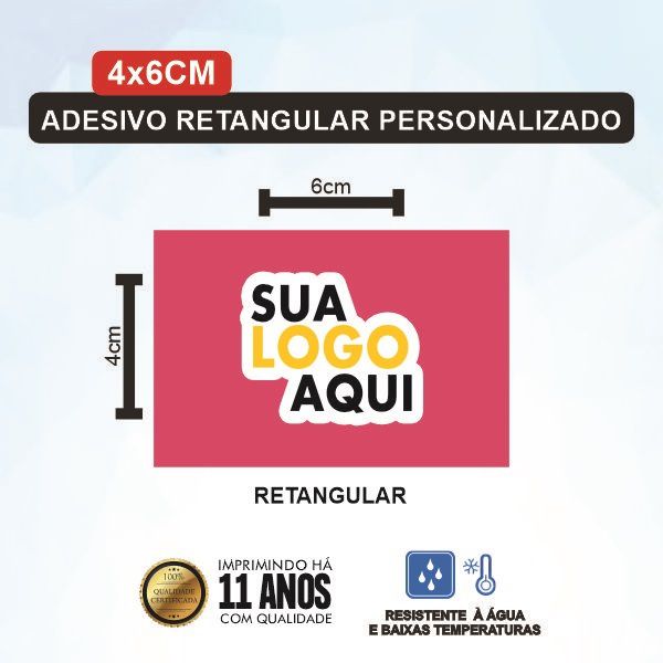 100 Adesivo Retangular 4x6cm Personalizado (Sua Arte aqui)