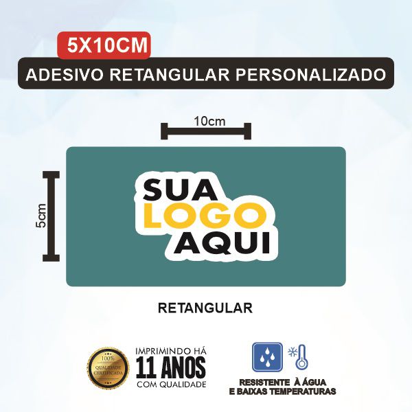 500 Adesivo Retangular 5X10cm Personalizado (Sua Arte aqui)