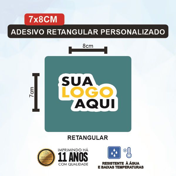 100 Adesivo Retangular 7X8cm Personalizado (Sua Arte aqui)
