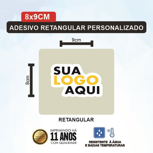 500 Adesivo Retangular 8X9cm Personalizado (Sua Arte aqui)