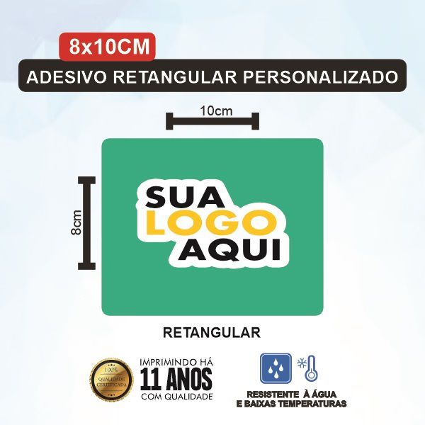 250 Adesivo Retangular 8X10cm Personalizado (Sua Arte aqui)