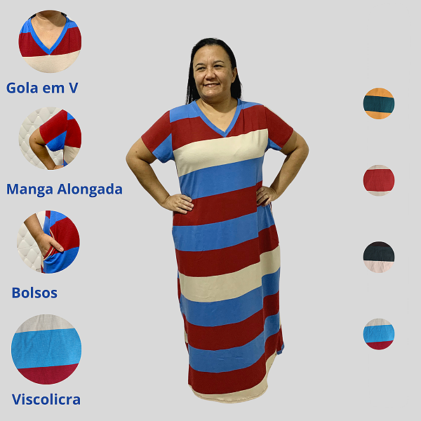 Vestido Longo Plus size Casual Evangélico Veste Até 56 Azul
