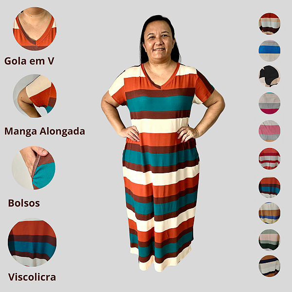 Vestido Longo Plus size Casual Evangélico Veste Até 56 Terracota