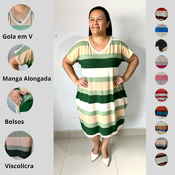 Vestido Midi Casual Evangélico Plus Size Verão Veste Até 56 G3 Verde