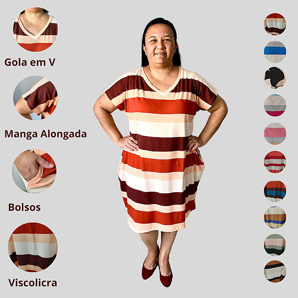 Vestido Midi Casual Evangélico Plus Size Verão Veste Até 56 G3 Marrom/Laranja
