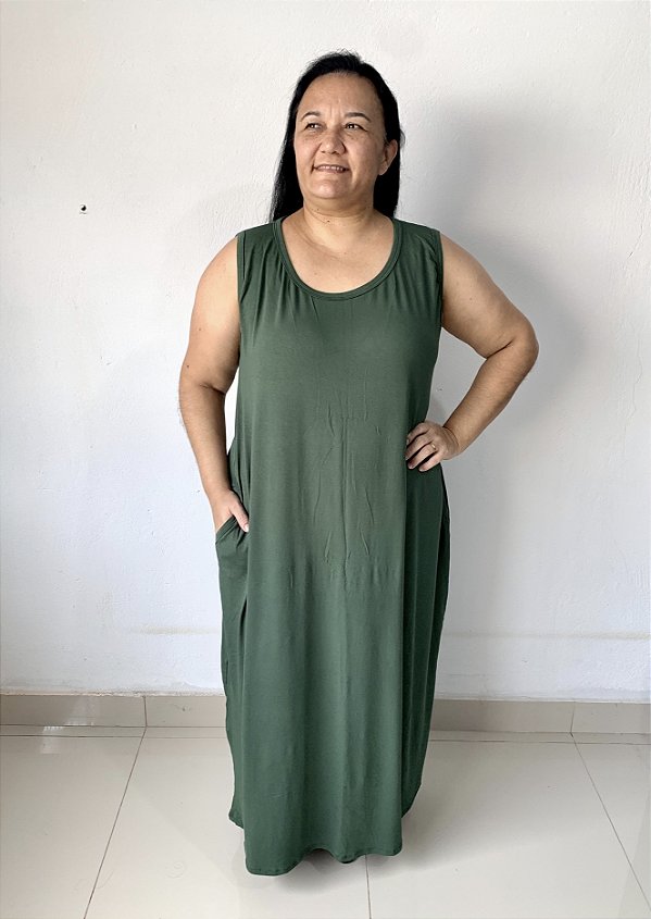 Vestido Longo Plus size Casual Regata Veste Até 56 Liso