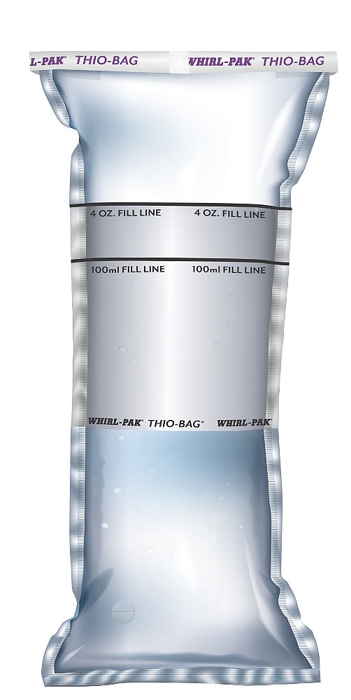 SACO PLASTICO, ESTERIL, COM TARJA, COM TIOSSULFATO DE SODIO, 7,5X18,5CM 0,057MM CAP. 100ML 100UN