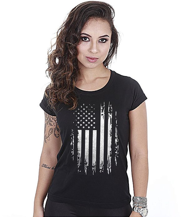 Camiseta Baby Look Feminina EUA Defense Team Six Brasil