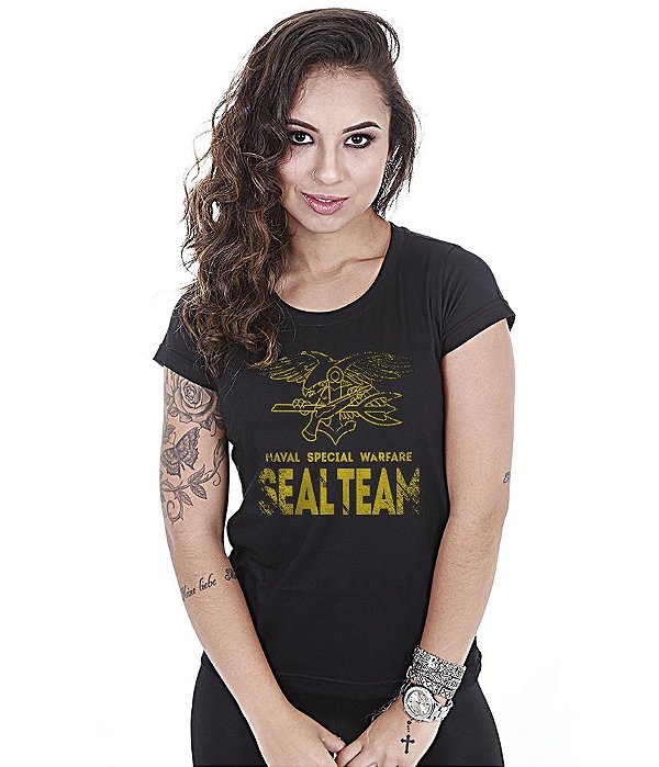 Camiseta Baby Look Feminina Navy Seals Naval Special Warfare Team Six Brasil