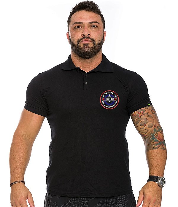 Camiseta Gola Polo Masculina Top Gun Fight Wepons Schools Team Six Brasil
