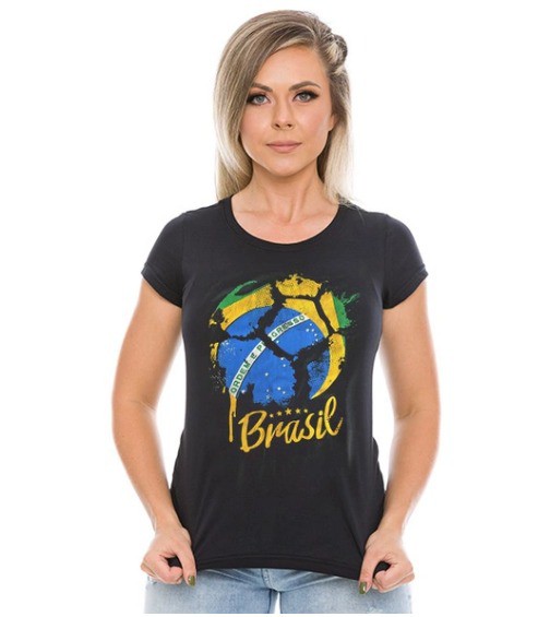 Camiseta Feminina Brasil Copa do Mundo Baby Look Team Six Brasil