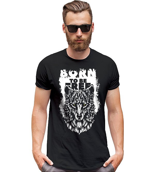 Camiseta Masculina Outdoor Wolf Born to be Free Tático Militar TeamSix Brasil