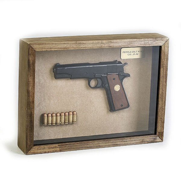 Quadro Retro Pistola Colt M1911 Calibre .45 AC Preta Team Six Brasil