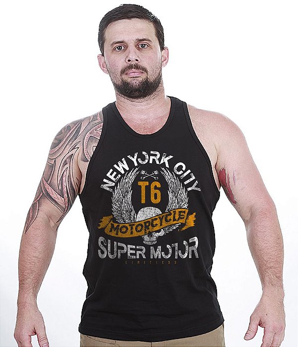 Camiseta Regata Motorcycle T6 Old School Super Motor Masculina Team Six Brasil