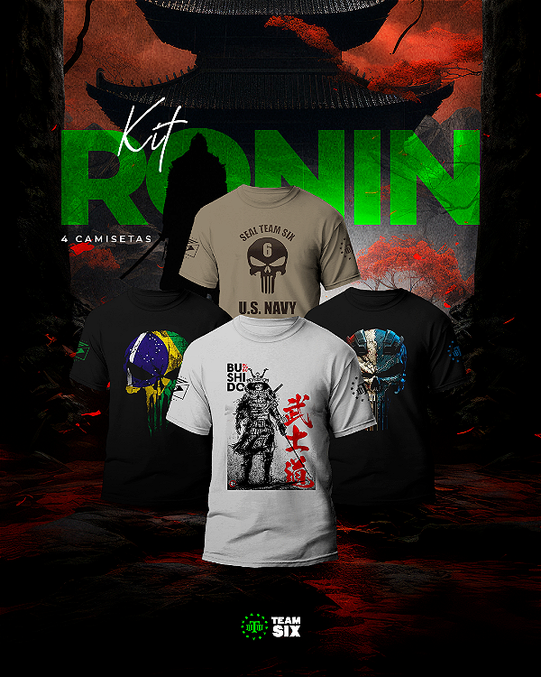 Kit 4 Camisetas Masculinas Ronin Team Six Brasil