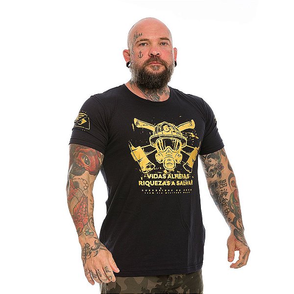 Camiseta Masculina Bombeiros Vidas Alheias Riquezas a Salvar Gold Line Team Six Brasil