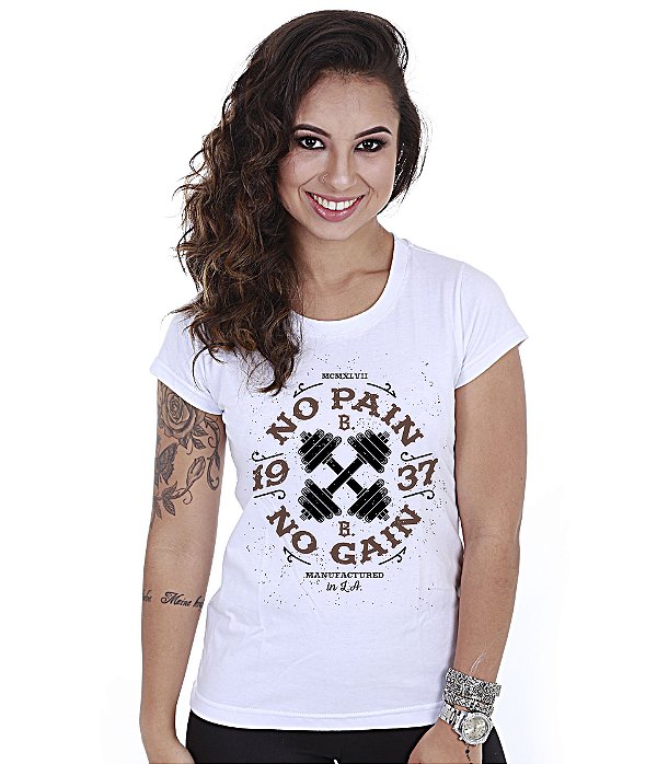 Camiseta Academia Baby Look Feminina No Pain No Gain