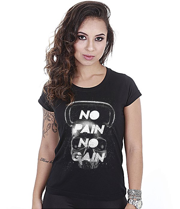 Camiseta Academia Baby Look Feminina Skull No Pain No Gain