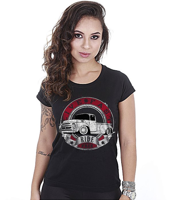 Camiseta Old Cars Baby Look Feminina Pickup Live Fast Team Six Brasil
