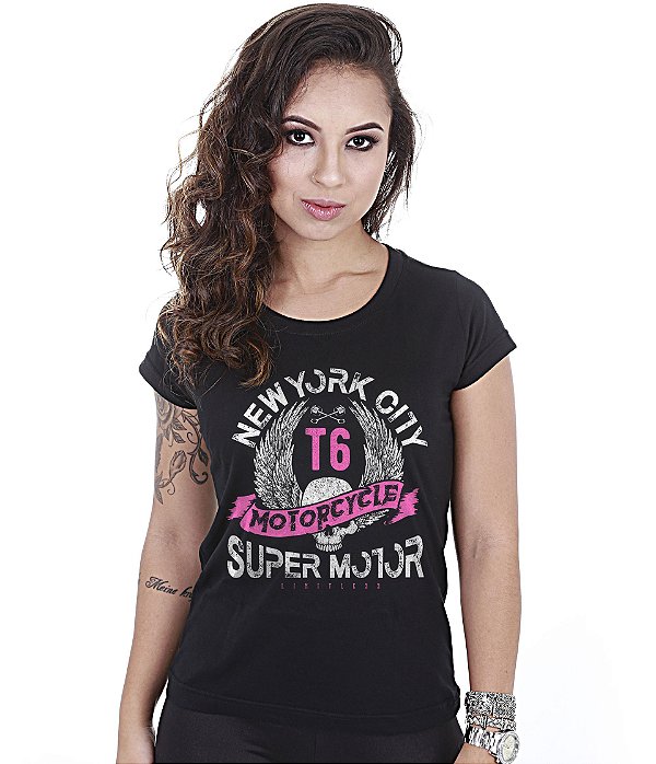 Camiseta Motorcycle Baby Look Feminina Super Motor Team Six Brasil