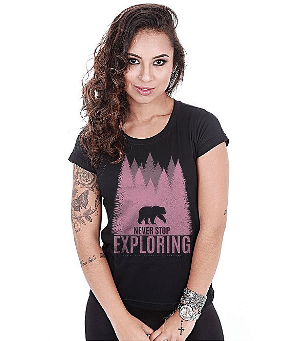 Camiseta Outdoor Baby Look Feminina Never Stop Exploring Team Six Brasil