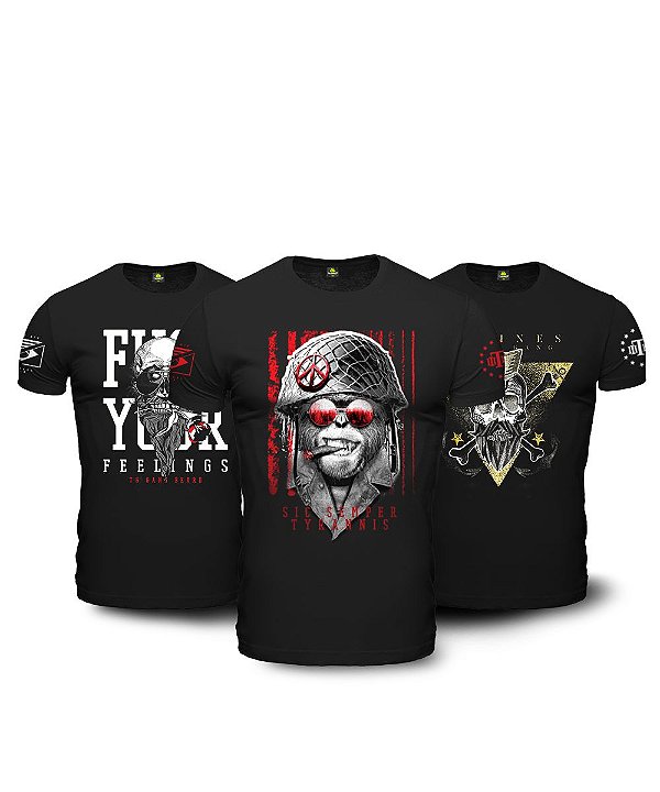 Kit 3 Camisetas Masculinas Pretas Beard Gang Team Six Brasil