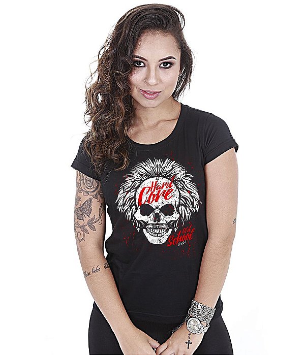 Camiseta Academia Baby Look Feminina Hardcore Skull Team Six Brasil