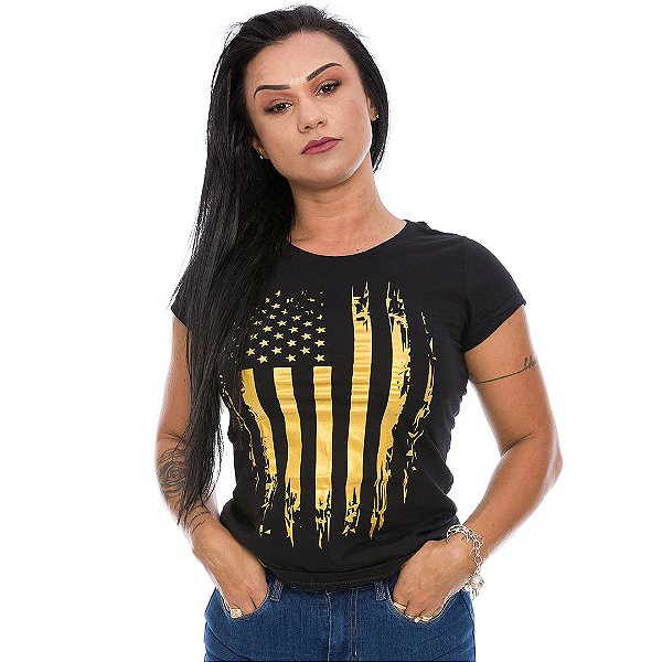 Camiseta Baby Look Feminina Eua Defence Gold Line Team Six Brasil